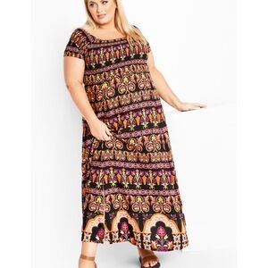Avenue Vibrant Patterned Raelynn Border Dress Maxi